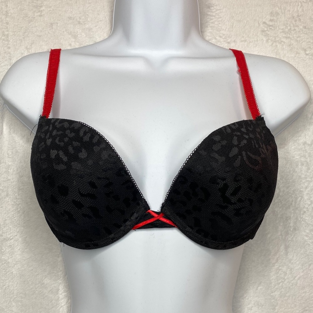 Black on Black leopard 36C padded push up bra